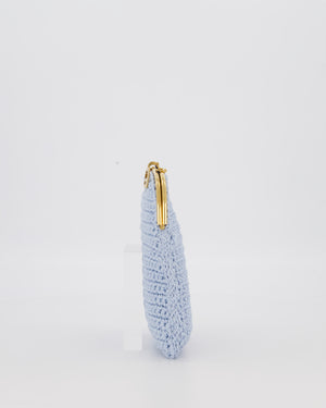 Fendi Sky Blue Baguette Phone Bag in Woven Crochet with Chain with Gold Hardware