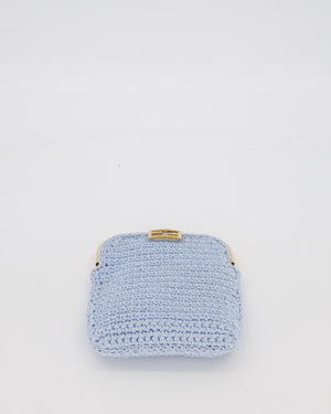 Fendi Sky Blue Baguette Phone Bag in Woven Crochet with Chain with Gold Hardware
