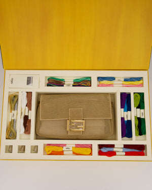 *LIMITED EDITION* Fendi Baguette Bag with Needlepoint Embroidery Kit in Perforated Cotton with Gold Hardware