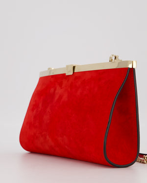 Christian Louboutin Red Suede Khaite Lilith Clutch Bag with Chain and Gold Hardware