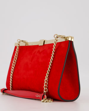 Christian Louboutin Red Suede Khaite Lilith Clutch Bag with Chain and Gold Hardware