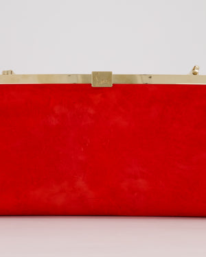 Christian Louboutin Red Suede Khaite Lilith Clutch Bag with Chain and Gold Hardware