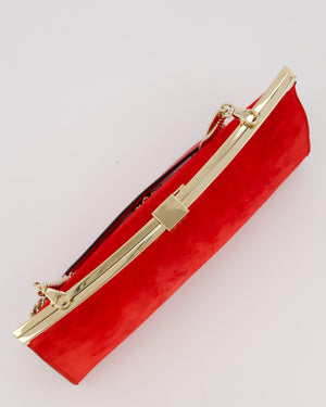 Christian Louboutin Red Suede Khaite Lilith Clutch Bag with Chain and Gold Hardware