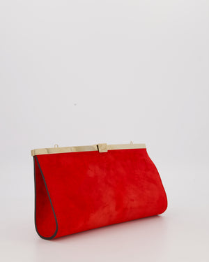 Christian Louboutin Red Suede Khaite Lilith Clutch Bag with Chain and Gold Hardware