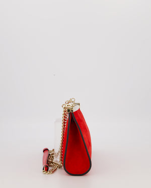 Christian Louboutin Red Suede Khaite Lilith Clutch Bag with Chain and Gold Hardware