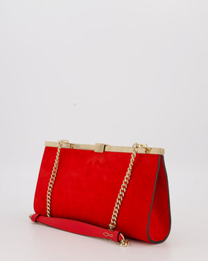 Christian Louboutin Red Suede Khaite Lilith Clutch Bag with Chain and Gold Hardware