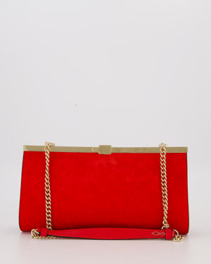 Christian Louboutin Red Suede Khaite Lilith Clutch Bag with Chain and Gold Hardware