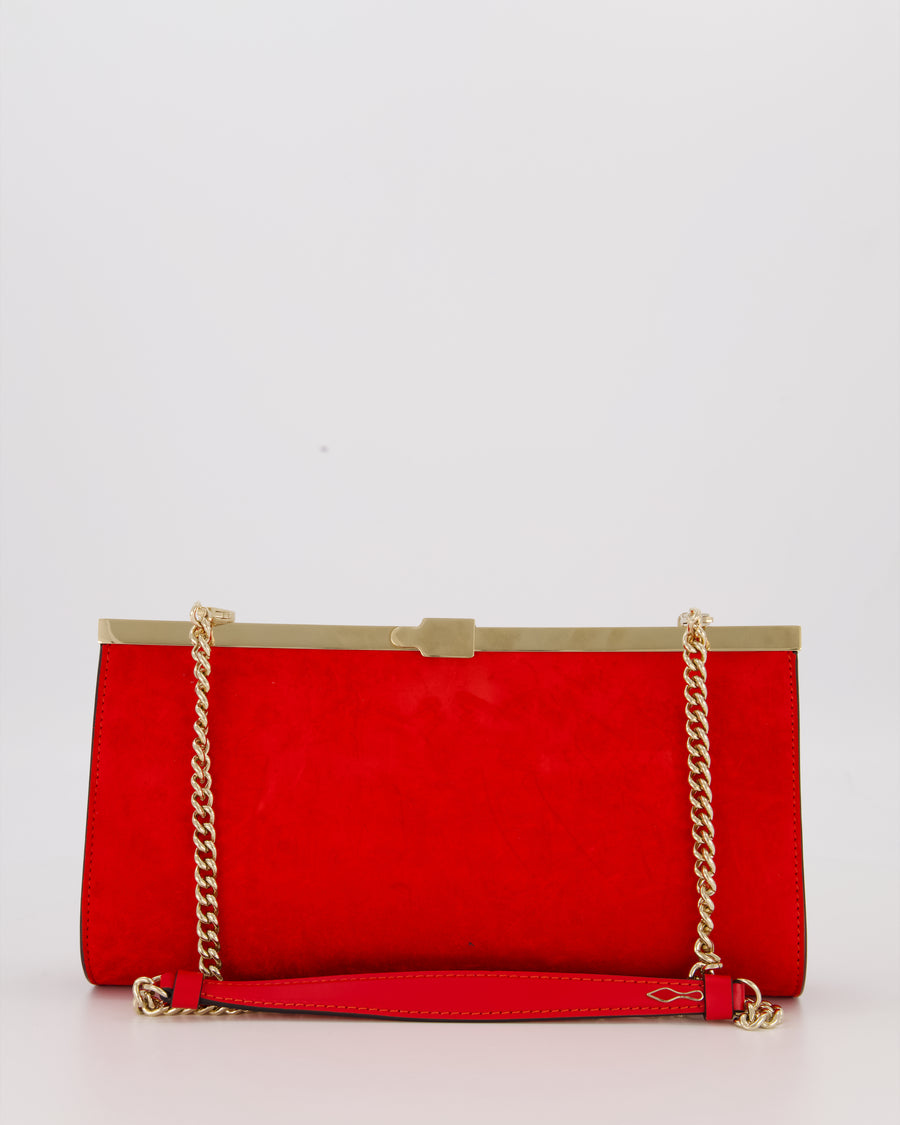 Christian Louboutin Red Suede Khaite Lilith Clutch Bag with Chain and Gold Hardware