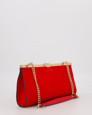 Christian Louboutin Red Suede Khaite Lilith Clutch Bag with Chain and Gold Hardware