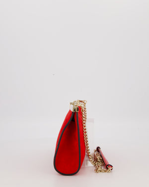 Christian Louboutin Red Suede Khaite Lilith Clutch Bag with Chain and Gold Hardware