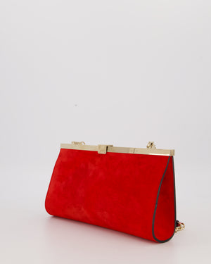 Christian Louboutin Red Suede Khaite Lilith Clutch Bag with Chain and Gold Hardware