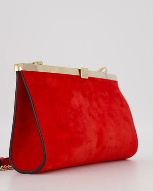 Christian Louboutin Red Suede Khaite Lilith Clutch Bag with Chain and Gold Hardware