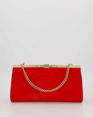 Christian Louboutin Red Suede Khaite Lilith Clutch Bag with Chain and Gold Hardware