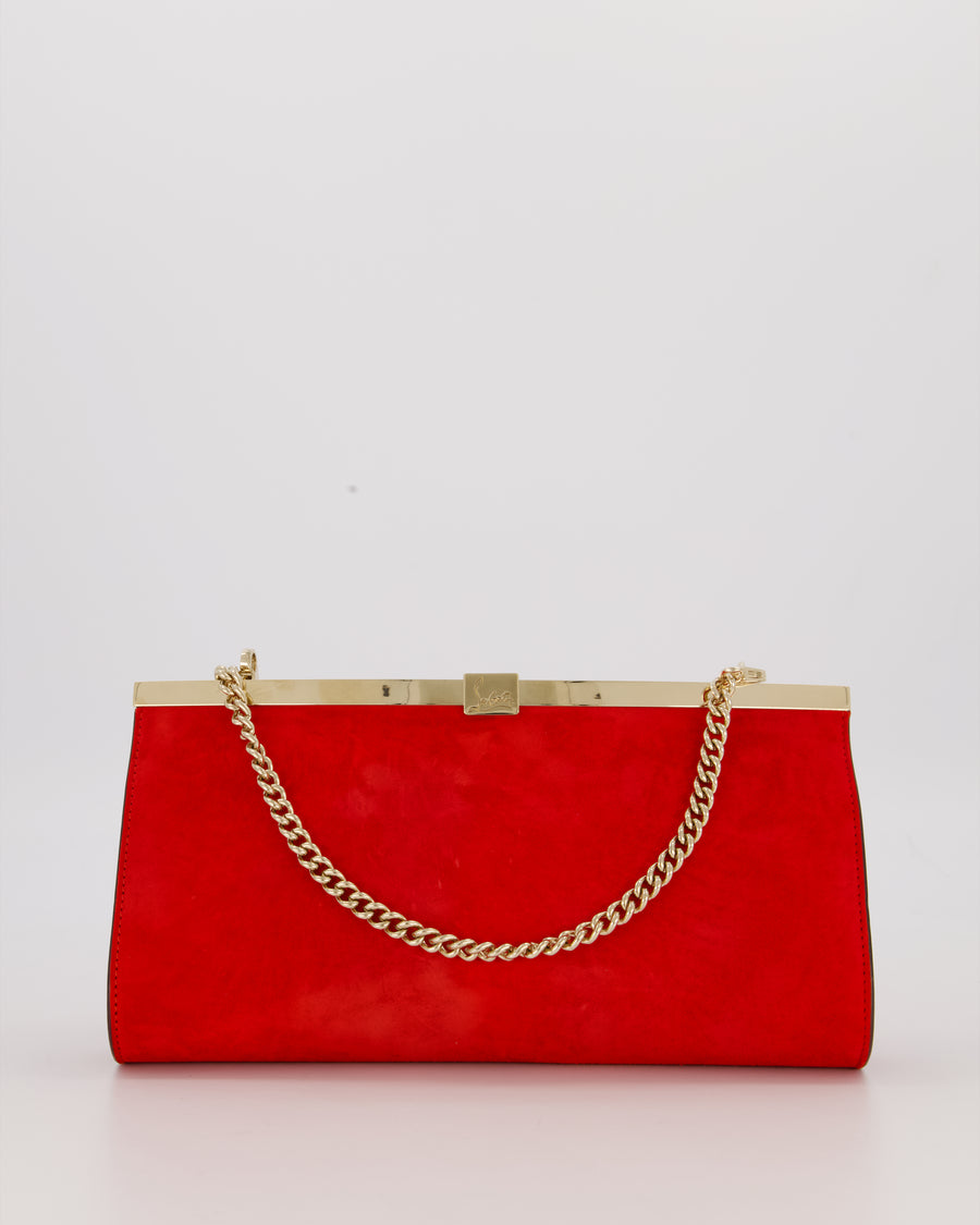 Christian Louboutin Red Suede Khaite Lilith Clutch Bag with Chain and Gold Hardware