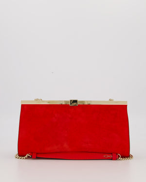 Christian Louboutin Red Suede Khaite Lilith Clutch Bag with Chain and Gold Hardware