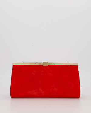 Christian Louboutin Red Suede Khaite Lilith Clutch Bag with Chain and Gold Hardware