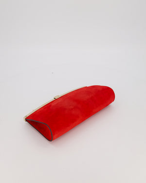 Christian Louboutin Red Suede Khaite Lilith Clutch Bag with Chain and Gold Hardware