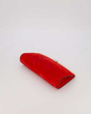 Christian Louboutin Red Suede Khaite Lilith Clutch Bag with Chain and Gold Hardware