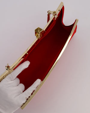 Christian Louboutin Red Suede Khaite Lilith Clutch Bag with Chain and Gold Hardware