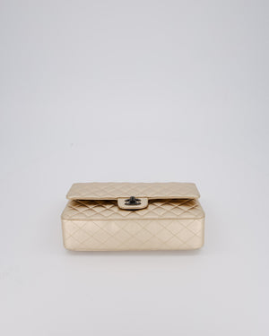 Chanel Metallic Gold Classic Medium Double Flap Bag in Lambskin Leather with Black contrasting Hardware
