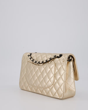 Chanel Metallic Gold Classic Medium Double Flap Bag in Lambskin Leather with Black contrasting Hardware