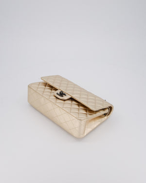 Chanel Metallic Gold Classic Medium Double Flap Bag in Lambskin Leather with Black contrasting Hardware