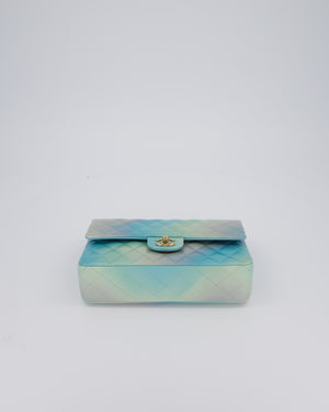 *RARE* Chanel Blue, Yellow and Pink Iridescent Ombre Classic Medium Double Flap Bag in Lambskin with Champagne Gold hardware