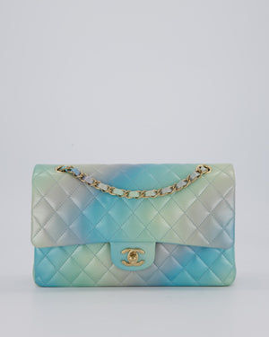 *RARE* Chanel Blue, Yellow and Pink Iridescent Ombre Classic Medium Double Flap Bag in Lambskin with Champagne Gold hardware