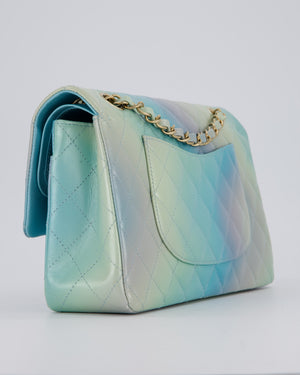 *RARE* Chanel Blue, Yellow and Pink Iridescent Ombre Classic Medium Double Flap Bag in Lambskin with Champagne Gold hardware