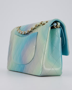 *RARE* Chanel Blue, Yellow and Pink Iridescent Ombre Classic Medium Double Flap Bag in Lambskin with Champagne Gold hardware