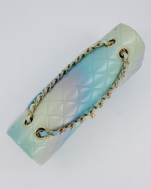 *RARE* Chanel Blue, Yellow and Pink Iridescent Ombre Classic Medium Double Flap Bag in Lambskin with Champagne Gold hardware