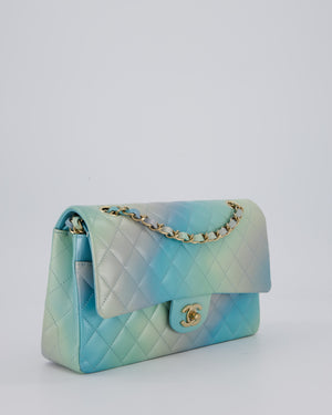 *RARE* Chanel Blue, Yellow and Pink Iridescent Ombre Classic Medium Double Flap Bag in Lambskin with Champagne Gold hardware