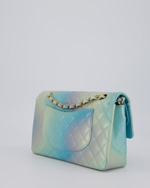 *RARE* Chanel Blue, Yellow and Pink Iridescent Ombre Classic Medium Double Flap Bag in Lambskin with Champagne Gold hardware