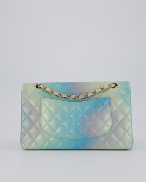*RARE* Chanel Blue, Yellow and Pink Iridescent Ombre Classic Medium Double Flap Bag in Lambskin with Champagne Gold hardware