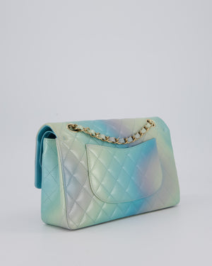 *RARE* Chanel Blue, Yellow and Pink Iridescent Ombre Classic Medium Double Flap Bag in Lambskin with Champagne Gold hardware