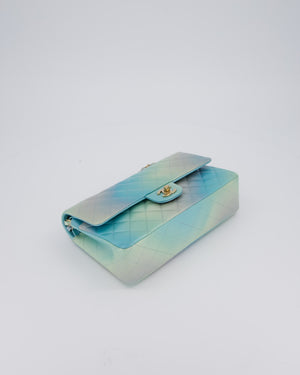 *RARE* Chanel Blue, Yellow and Pink Iridescent Ombre Classic Medium Double Flap Bag in Lambskin with Champagne Gold hardware