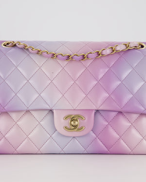 *RARE* Chanel Purple & Pink Ombre Quilted Medium Double Flap Bag in Lambskin with Champagne Gold Hardware