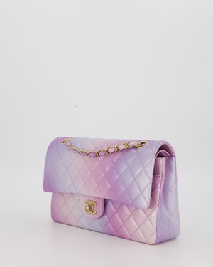 *RARE* Chanel Purple & Pink Ombre Quilted Medium Double Flap Bag in Lambskin with Champagne Gold Hardware