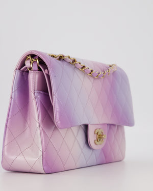 *RARE* Chanel Purple & Pink Ombre Quilted Medium Double Flap Bag in Lambskin with Champagne Gold Hardware
