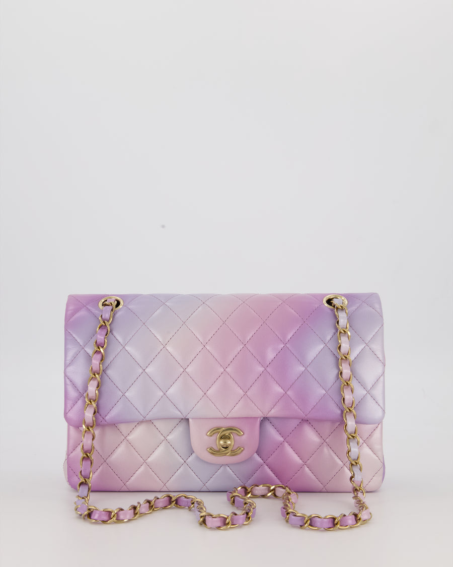 *RARE* Chanel Purple & Pink Ombre Quilted Medium Double Flap Bag in Lambskin with Champagne Gold Hardware