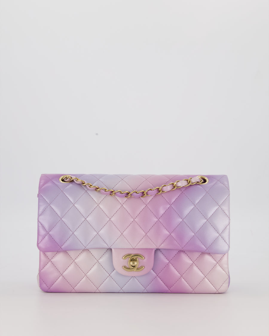 *RARE* Chanel Purple & Pink Ombre Quilted Medium Double Flap Bag in Lambskin with Champagne Gold Hardware