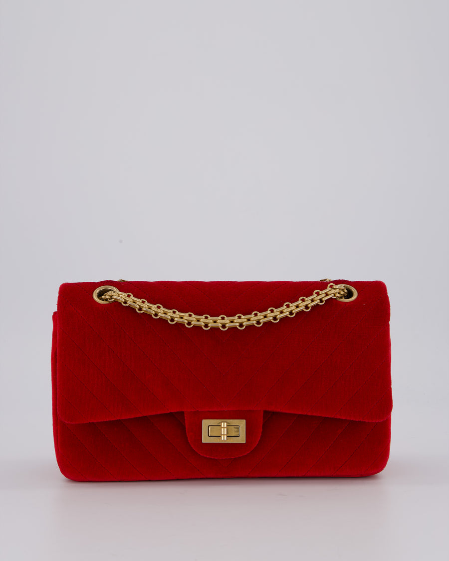 Chanel Red Velvet Reissue 2.55 Quilted Medium Double Flap Bag with Gold Hardware