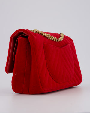 Chanel Red Velvet Reissue 2.55 Quilted Medium Double Flap Bag with Gold Hardware