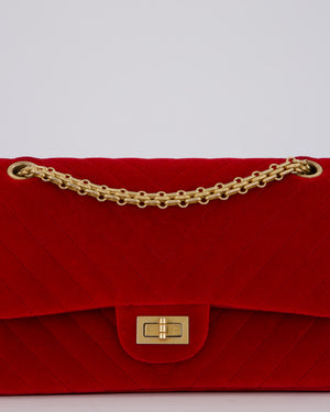 Chanel Red Velvet Reissue 2.55 Quilted Medium Double Flap Bag with Gold Hardware