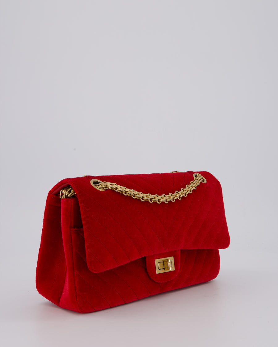 Chanel Red Velvet Reissue 2.55 Quilted Medium Double Flap Bag with Gold Hardware