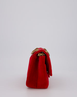 Chanel Red Velvet Reissue 2.55 Quilted Medium Double Flap Bag with Gold Hardware