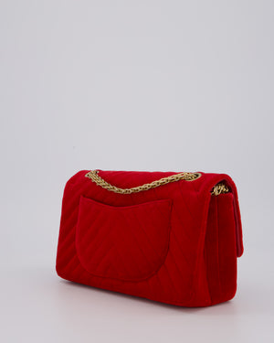 Chanel Red Velvet Reissue 2.55 Quilted Medium Double Flap Bag with Gold Hardware