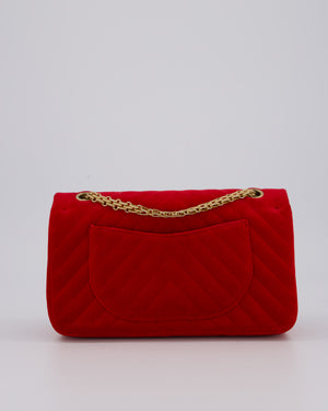 Chanel Red Velvet Reissue 2.55 Quilted Medium Double Flap Bag with Gold Hardware