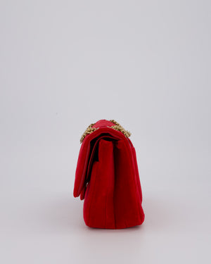Chanel Red Velvet Reissue 2.55 Quilted Medium Double Flap Bag with Gold Hardware