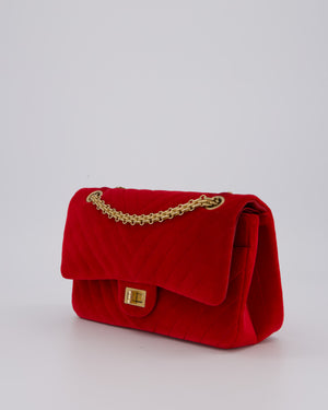 Chanel Red Velvet Reissue 2.55 Quilted Medium Double Flap Bag with Gold Hardware